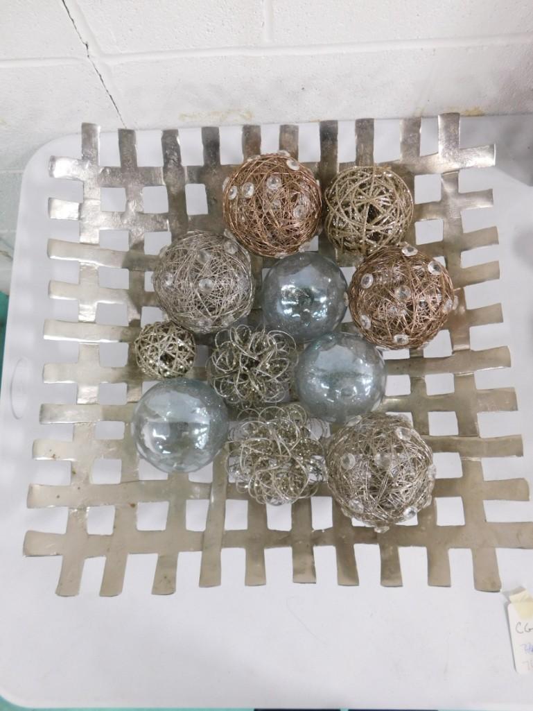 Home decor lot including metal tray and assorted balls (1 of 3)
