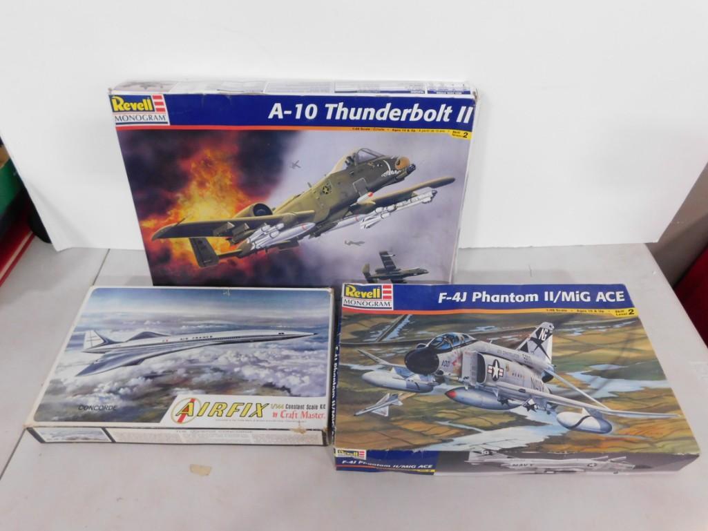 3 Model Airplane Kits incl A-10 Thunderbolt II, Airfix, and F-4J Phantom II/Mig Ace (1 of 6)