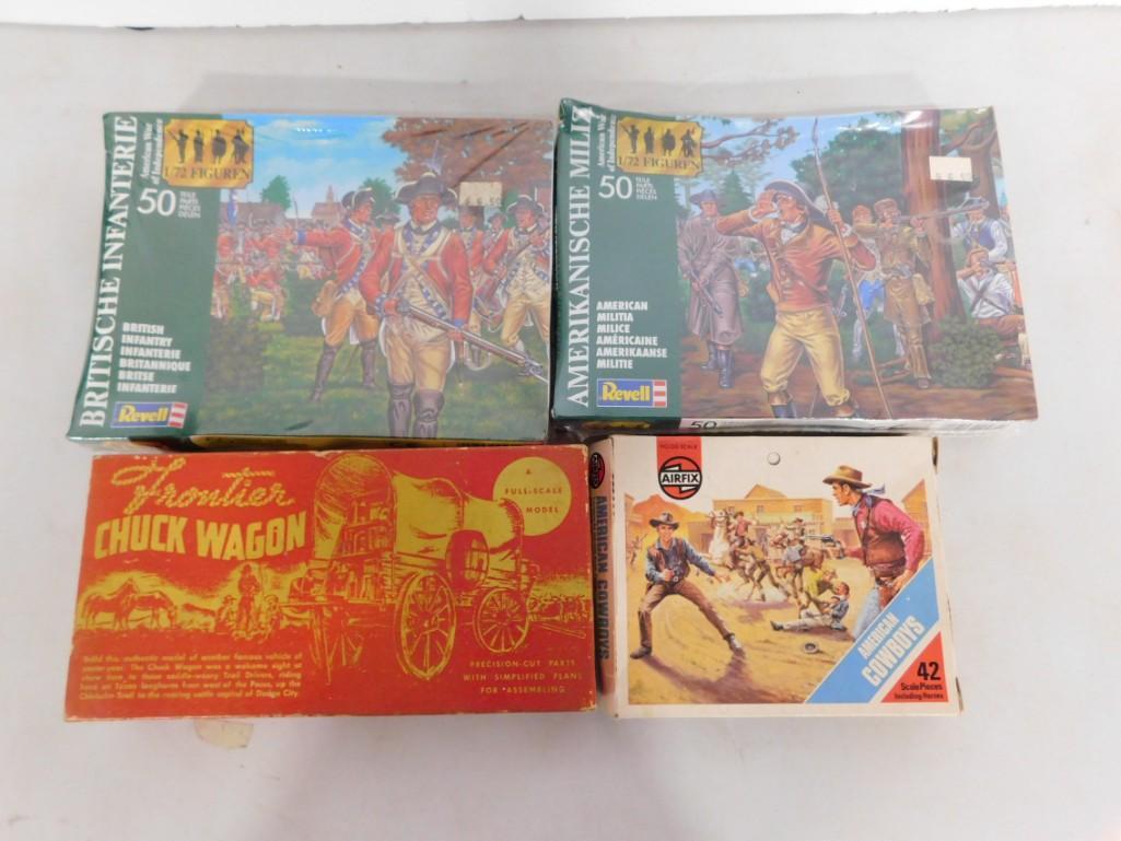 4 Model Kits incl Britsche Infanterie, Amerikanische Miliz, Airfix American Cowboys, (1 of 7)