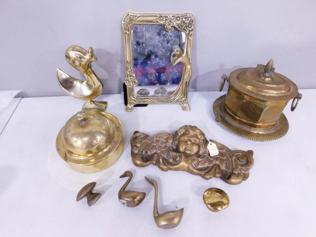 Brass Decor incl Art Nouveau Mirror, Duck, Wall Hanging, Trinket Box, etc (1 of 6)