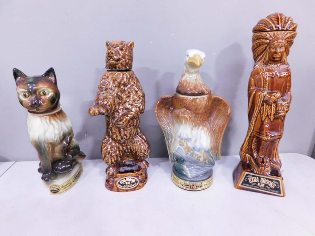 4 Decanters incl Jim Beam Cat, Ezra Books Bear, Ezra Brooks Native American Chief, Jim Beam Eagle (1 of 7)