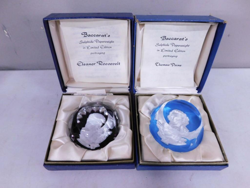 2 Baccarat Sulphide Paperweights incl Eleanor Roosevelt and Thomas Paine in Original Boxes (1 of 6)