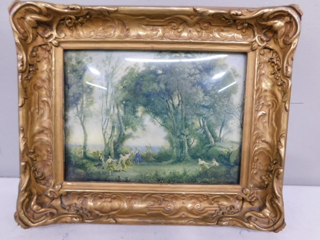 Small vintage Print with curved glass - forest scene (1 of 4)