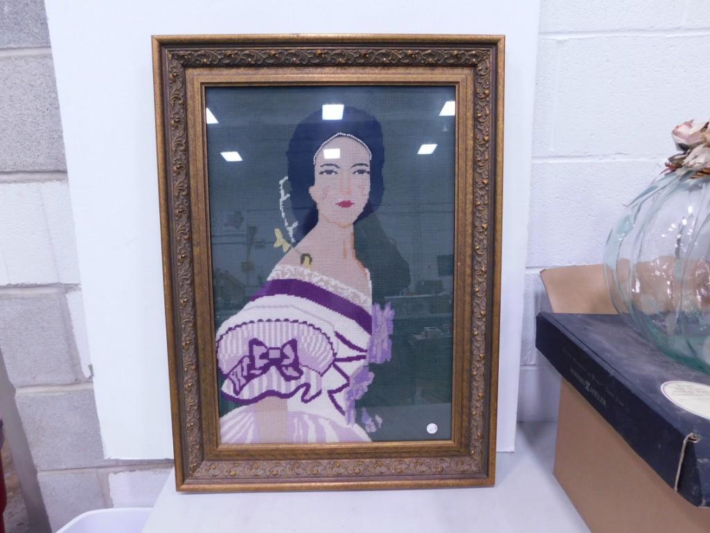 Large Framed Needlepoint Picture of a Woman 22.5" x 31" (1 of 6)