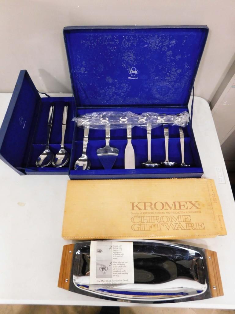 Vintage Serving incl a Kromex Serving Tray and a Set of Stainless Steel Serving Utensils (1 of 5)