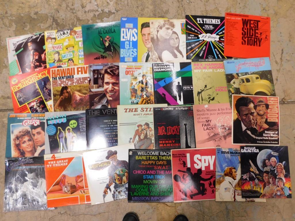 Vinyl LP Records incl Elvis Presley, Grease, Battlestar Galactica, Miami Vice, Sammy Davis Jr, Etc (1 of 3)
