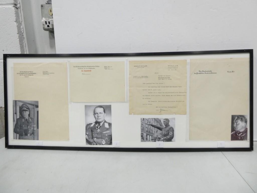 WW 2 German Leaders Stationary in a Framed Display: World War II German Leaders Stationary in a Framed Display. 4 pieces of stationary from leaders of the 3rd Reich Baldur Von Schirach - Hitler Youth Leader. Hermann Goring from the 4 year plan dept. Ad