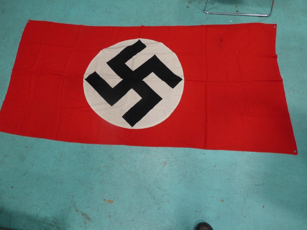Original Nazi Party WWII German Flag with COA: Original NSDAP Nazi Party WWII German Flag with COA. Authenticated by the Gettysburg Museum of History. A real museum piece. Measures roughly 40" x 79"