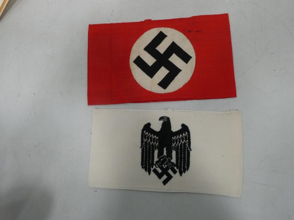 Pair of German WWII Armbands - one red, one off white (1 of 5)