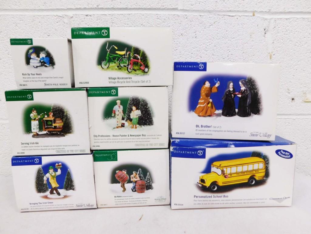 8 Dept 56 Accessories incl Personalized School Bus, Oh, Brother, Village Bicycle and Tricycle Set, (1 of 4)