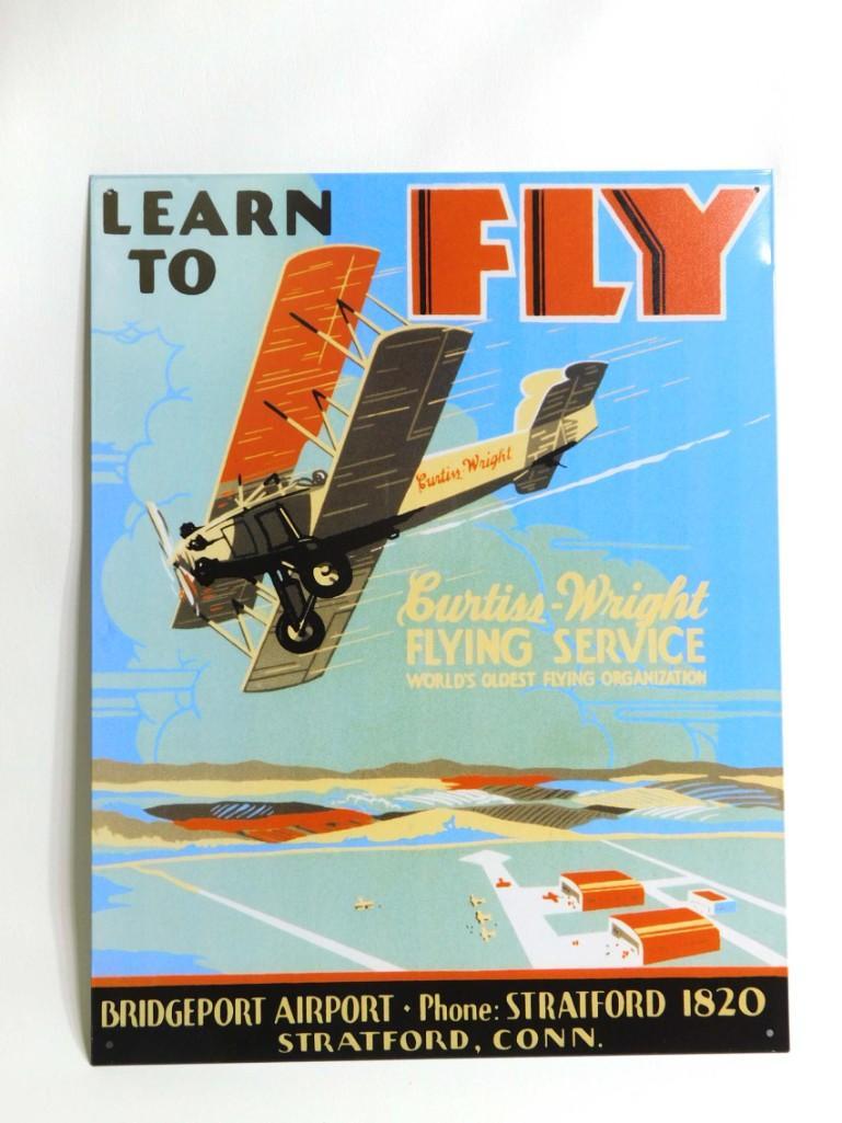 Learn to Fly Bridgeport Airport Curtiss Wright Flying Service Metal Sign Modern Retro (1 of 2)