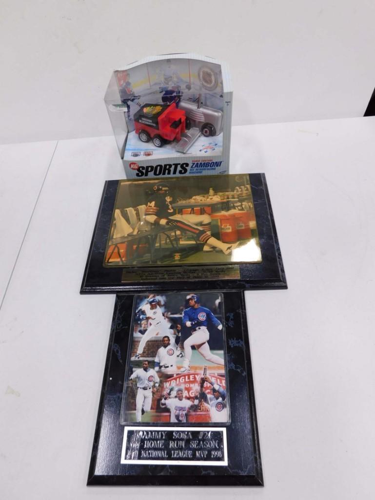 Sports Lot incl Walter Payton Plaque, Zamboni Toy New in Box, Sammy Sosa Plaque (1 of 8)