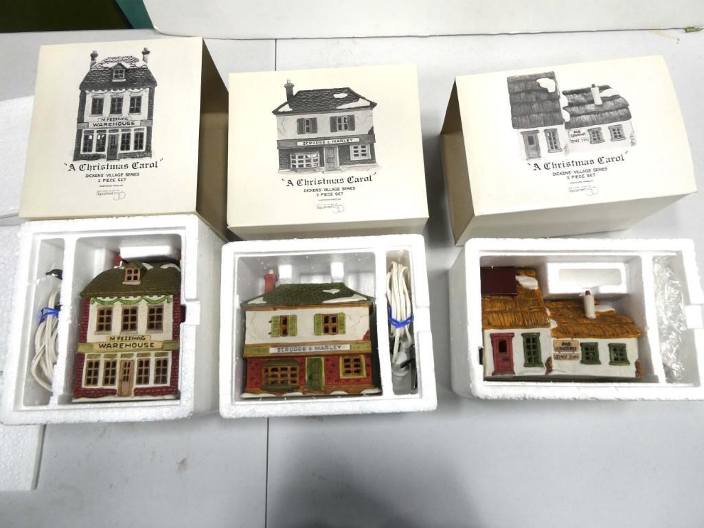 3 Dept 56 A Christmas Carol Buildings incl M Fezziwig Warehouse, Scrooge & Marley, Bob Cratchit & Ti (1 of 7)