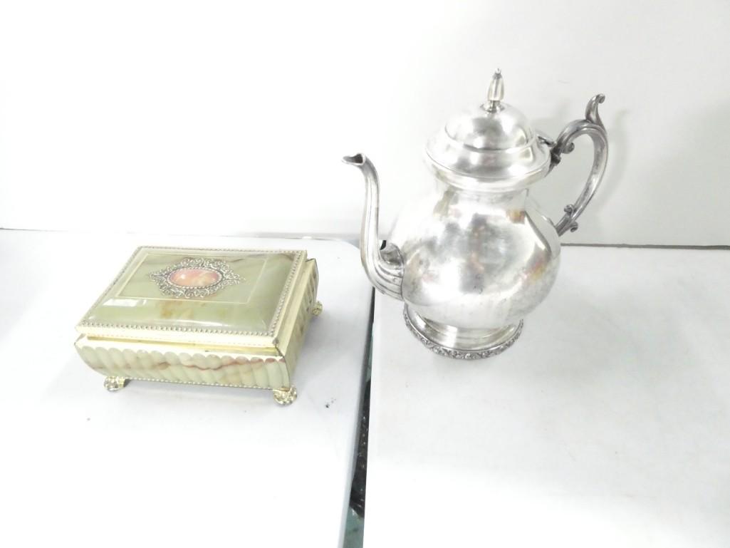 Silver Plated Copper Teapot and a Metal Trinket Box (1 of 6)