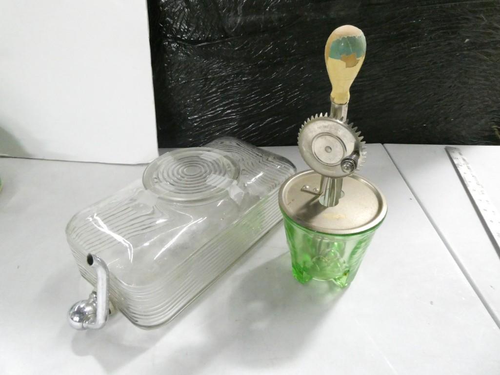 Vintage Water Dispenser and Green Uranium Glass Hand Mixer (1 of 7)