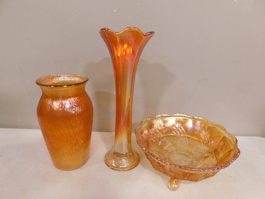 Marigold Carnival Glass incl a Swung Vase (1 of 3)