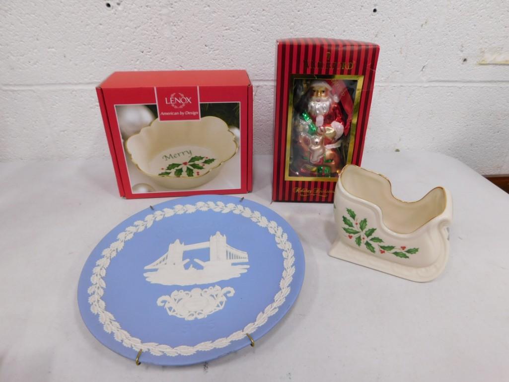 Christmas Lot including Wedgewood plate, Lenox, Waterford Santa (1 of 4)