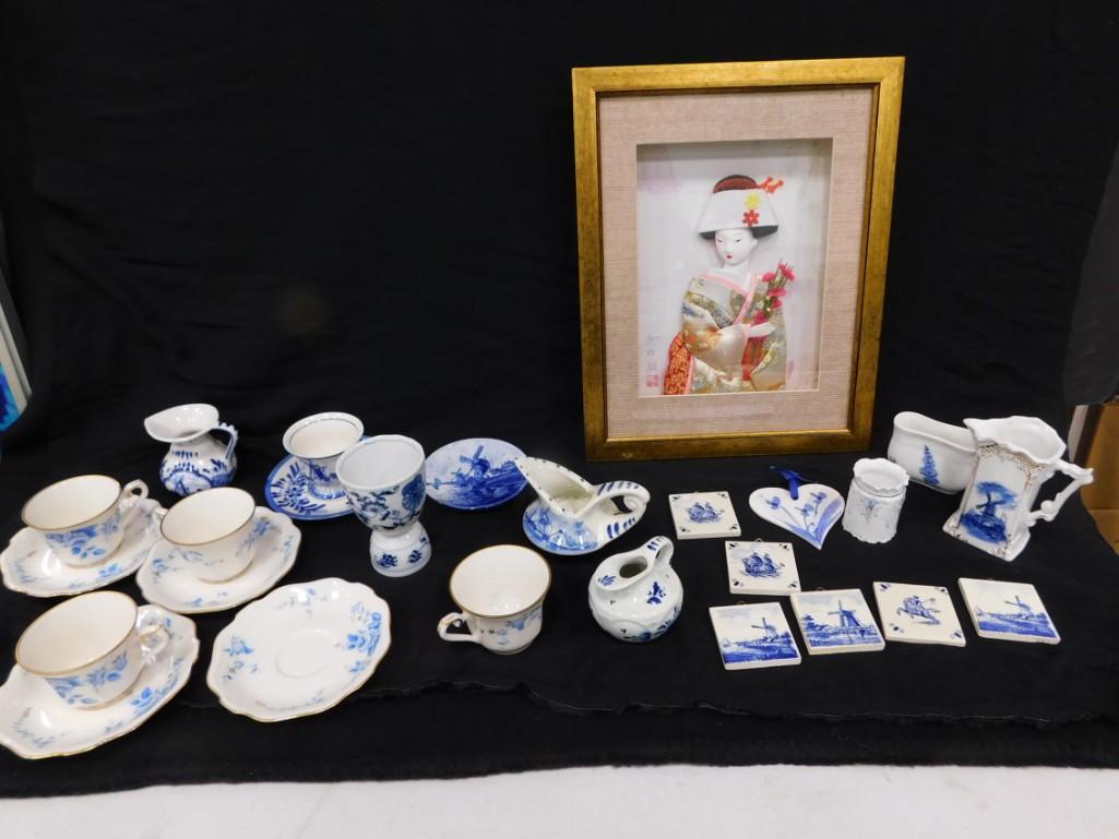 Collectibles incl Many Delft Pottery Items, Asian Collage with Red Stamp, Blue and White China Teacu (1 of 9)