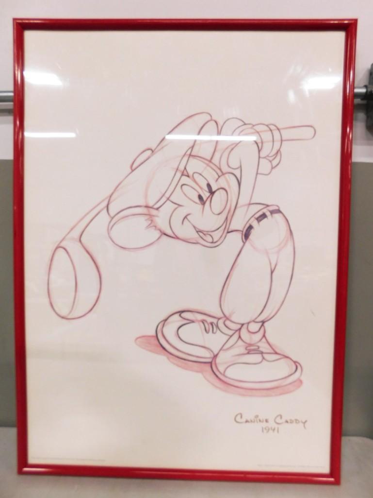 Disney Mickey Mouse Golfer Canine Caddy Poster Framed