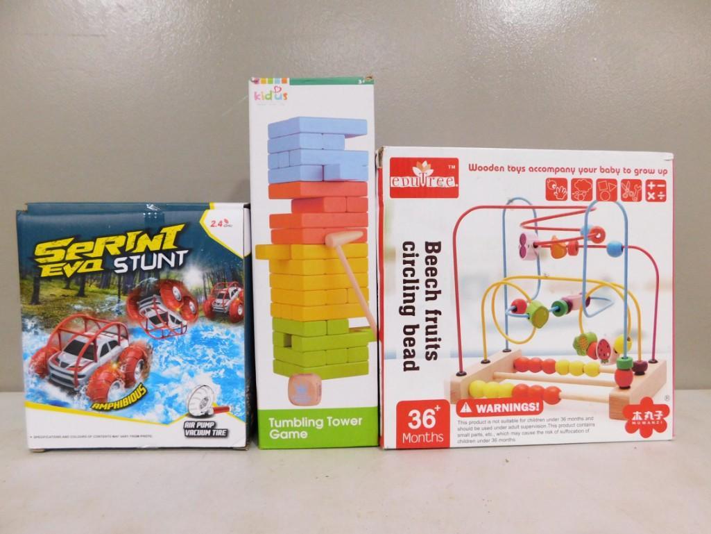 3 New in Box Toys incl Serini Evo Stunt RC Car, Tumbling Tower Game, Beech Fruits Bead Toy (1 of 4)