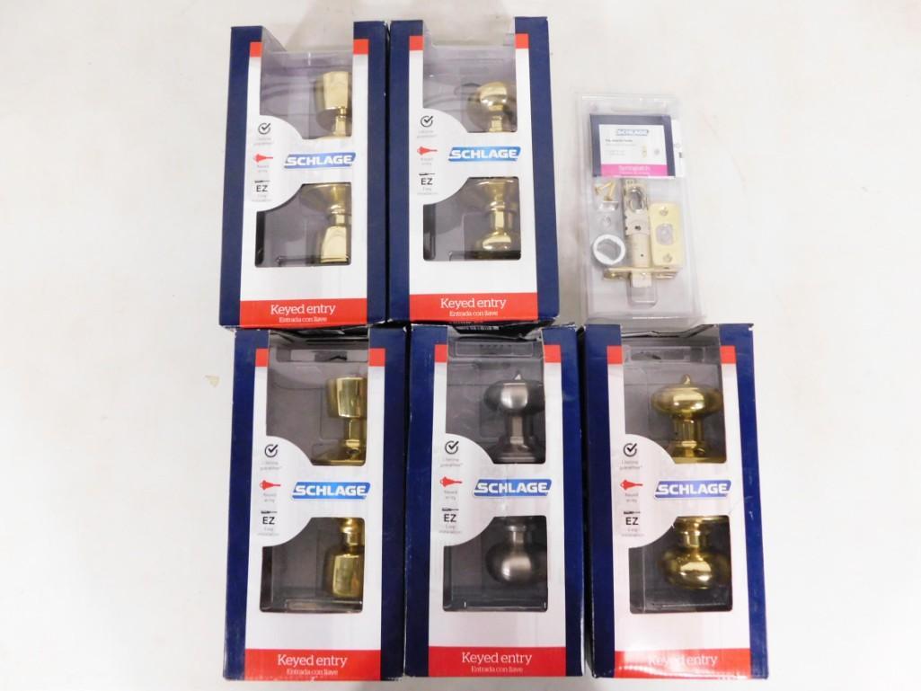 5 Schlage Keyed Entry Door Knobs and 1 Springlatch All New in Package (1 of 4)