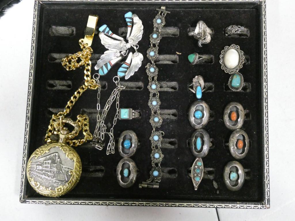 Jewelry lot including Sterling, rings, pocket watch, etc. (1 of 10)