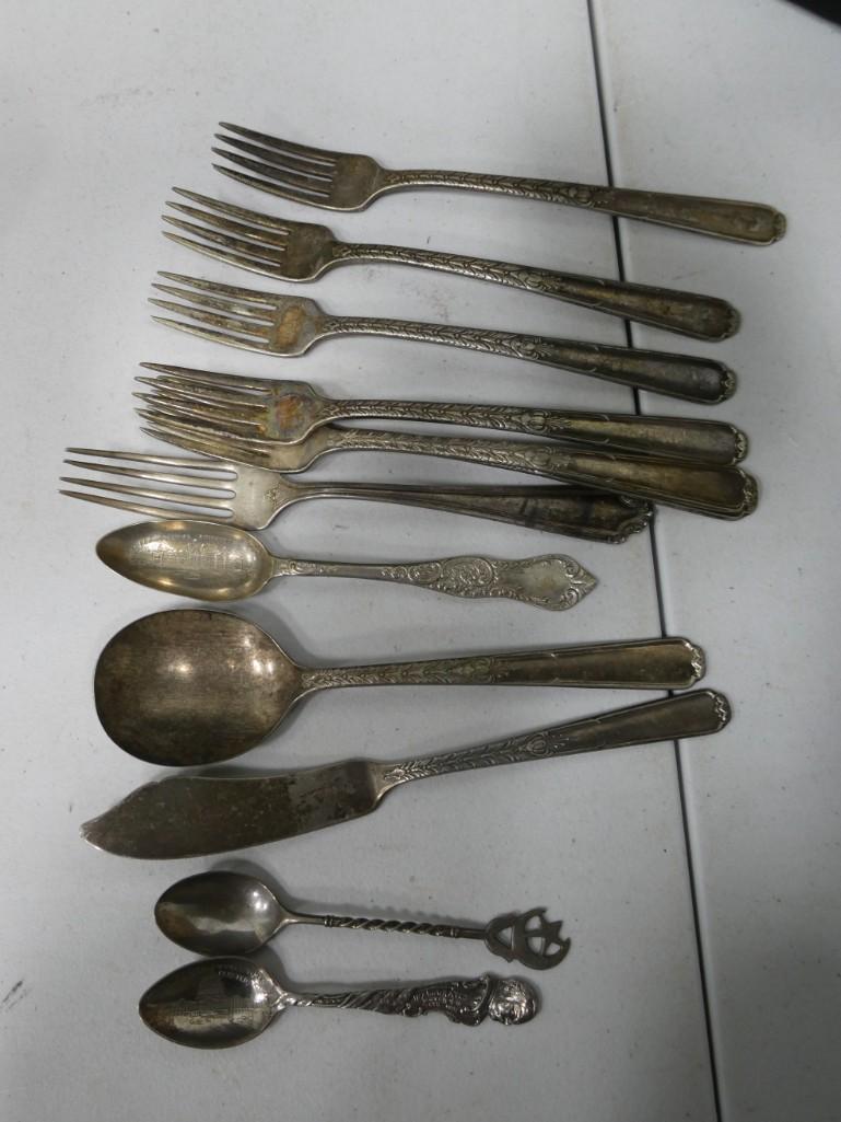 Large Lot of Antique Flatware including sterling Silver Collector Spoons (1 of 6)