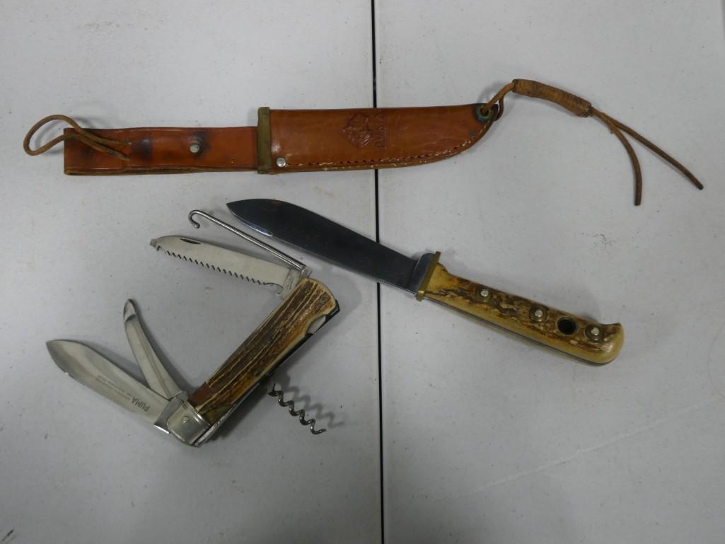 Pair of Vintage Puma Knives including a multi-tool knife and one with a leather sheath (1 of 8)