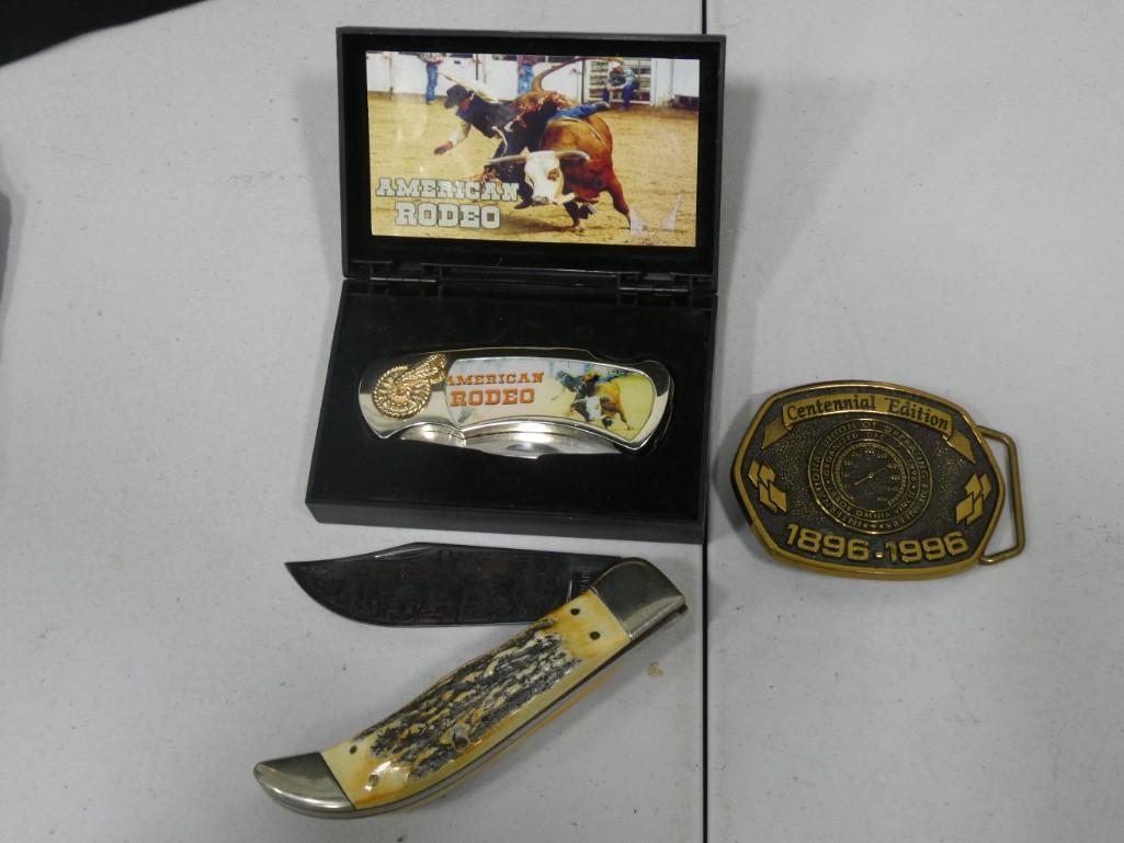 American Rodeo Pocket Knife, International Union of Operating Engineers Brass belt buckle (1 of 6)