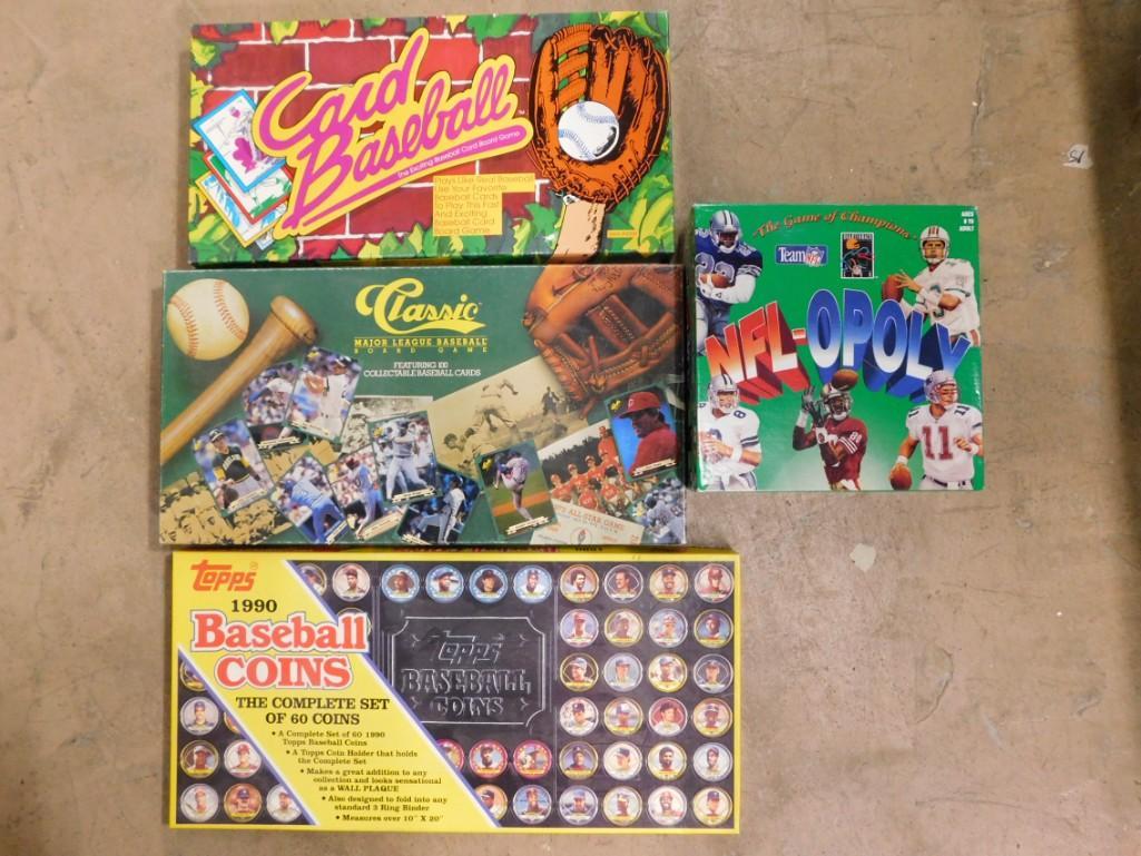 Sports Games, etc. including 1990 Topps Baseball Coins,  MLB Board Game, NFL-Opoly, etc. (1 of 8)