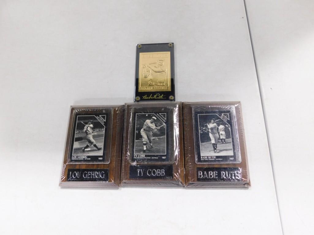 3 Baseball Plaques incl Babe Ruth, Ty Cobb, Lou Gehrig and a Babe Ruth Golden Legends Card (1 of 7)
