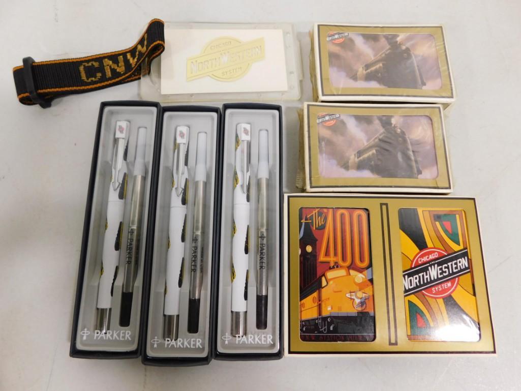 Railroad Memorabilia incl Chicago Northwestern Parker Pens, The 400 Playing Cards, Chicago Northwest (1 of 6)