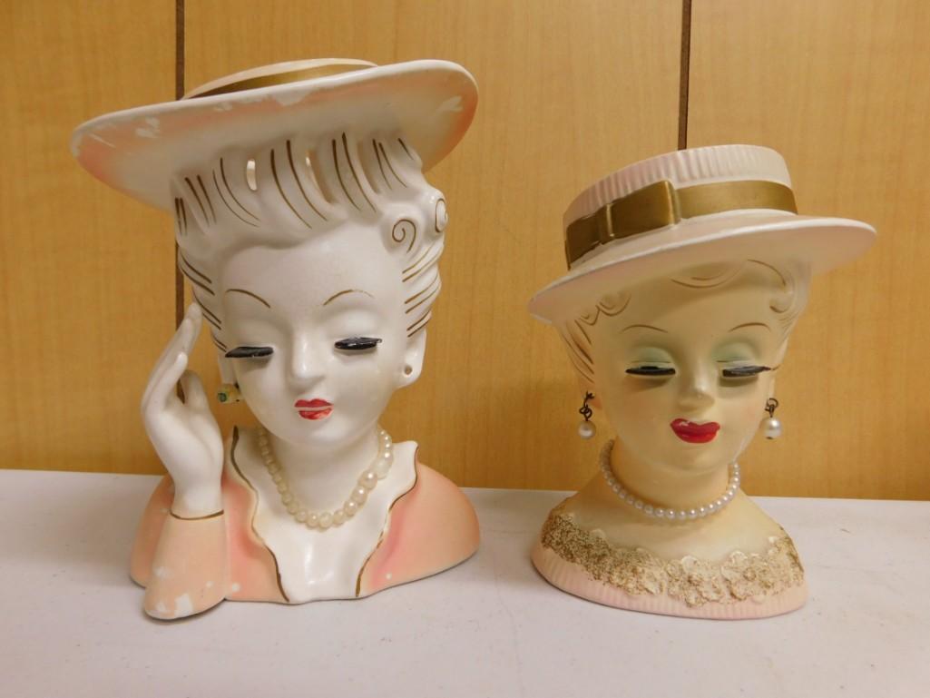 2 Vintage Lady Head Vases incl 1 Tilso (1 of 6)
