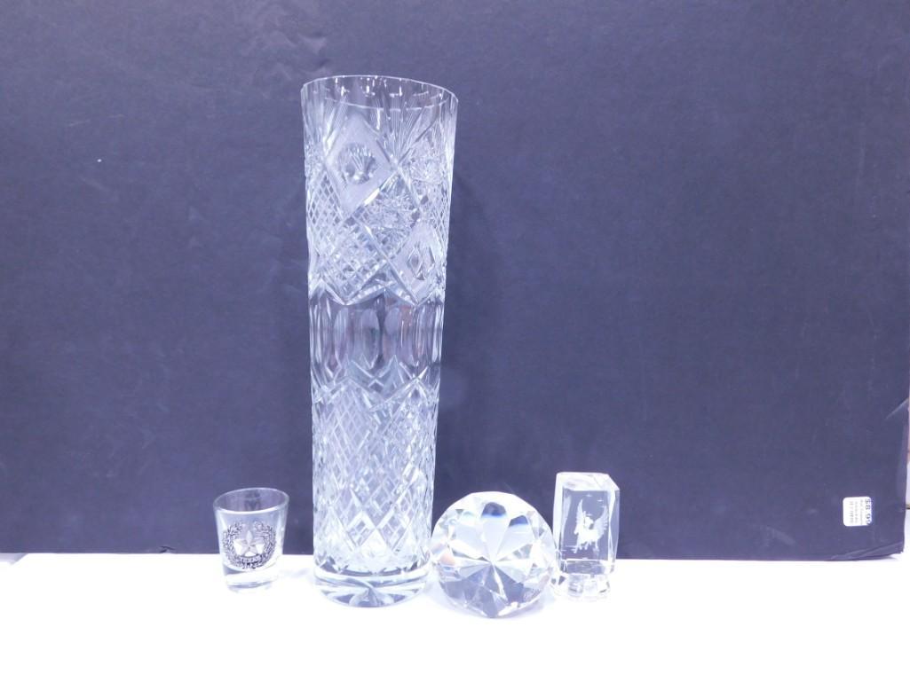 Oleg Cassini Paperweight, Laser Etched Pegasus Paperweight, Large Crystal Vase, etc (1 of 5)