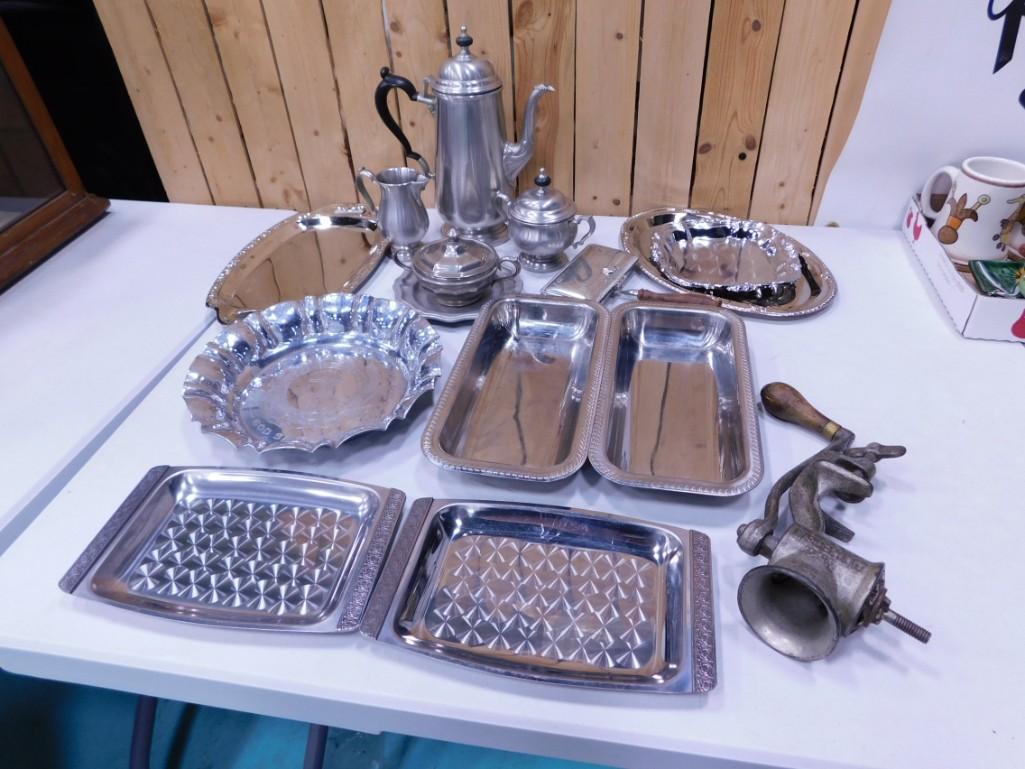 Lot of Metal Serving Items incl Oneida Pewter, Manning Bowman & Co, etc (1 of 8)