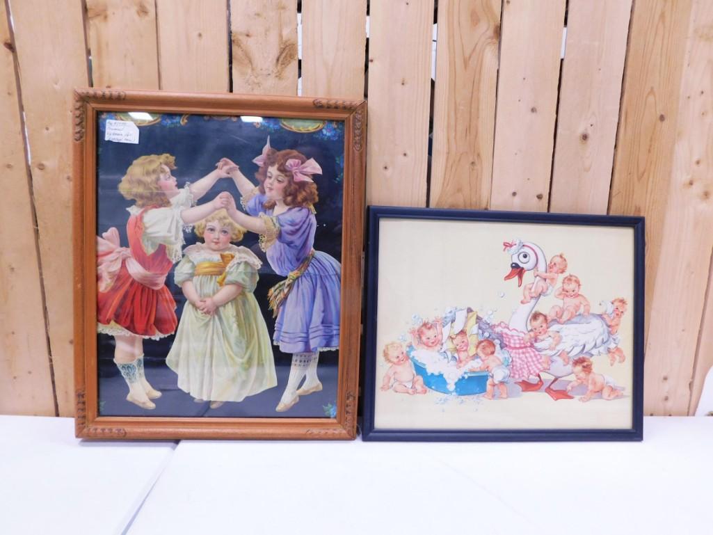 2 Vintage Prints incl 1950s Babies at Bath Time and Victorian Style Girls (1 of 4)
