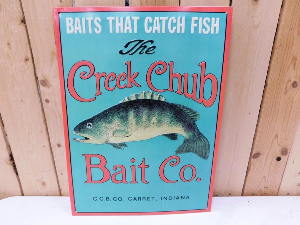 Creek Club Bait Co Embossed Metal Sign 1991 AAA Sign Co 11"x15" (1 of 3)