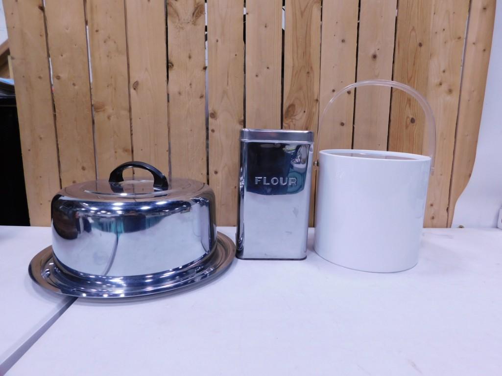 Vintage incl Metal Cake Cover, Metal Flour Canister, and a White Ice Bucket (1 of 11)