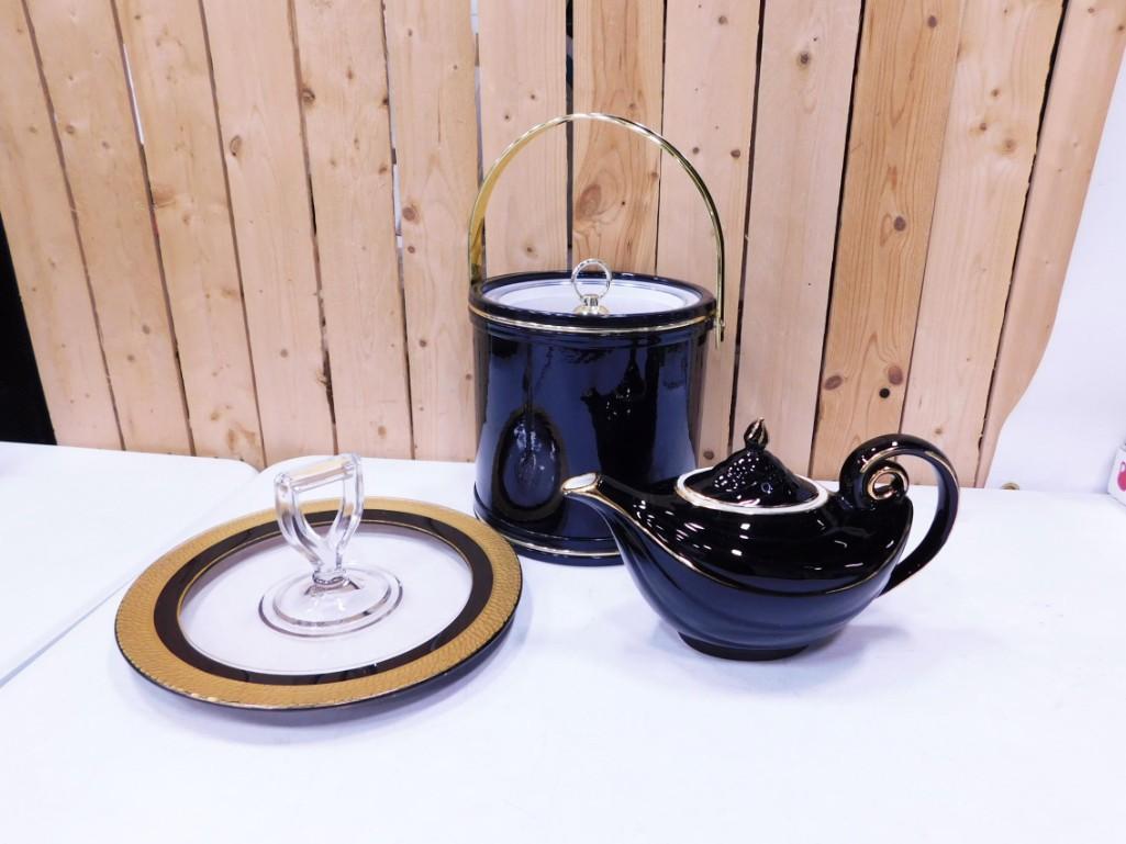 Vintage Serving incl 1930s Hall Aladdin Teapot, Vintage Tidbit Tray, MCM Ice Bucket (1 of 6)