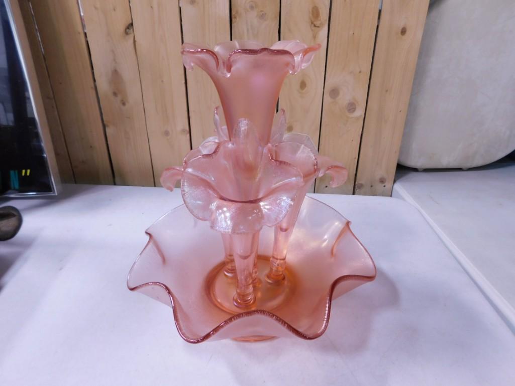 Pink Epergne 5 pc, 1980 Fenton 75th Anniversary Velva Rose (1 of 9)