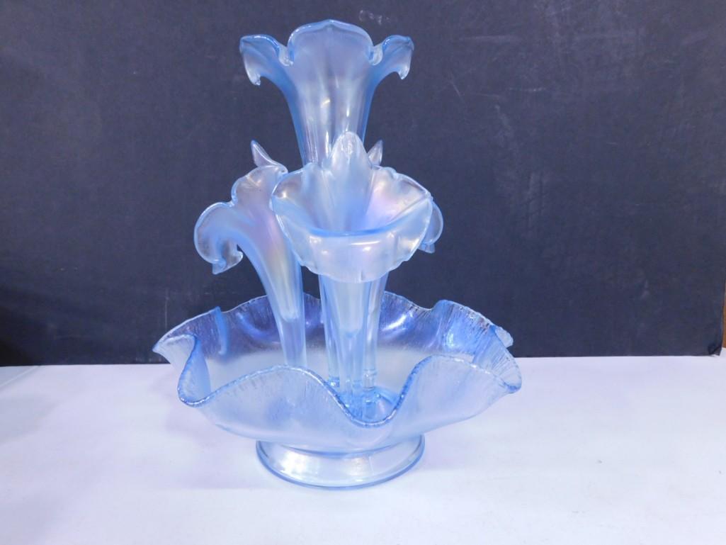 Vintage 1980's Fenton Velva Blue Epergne Iridescent Glasses (1 of 5)