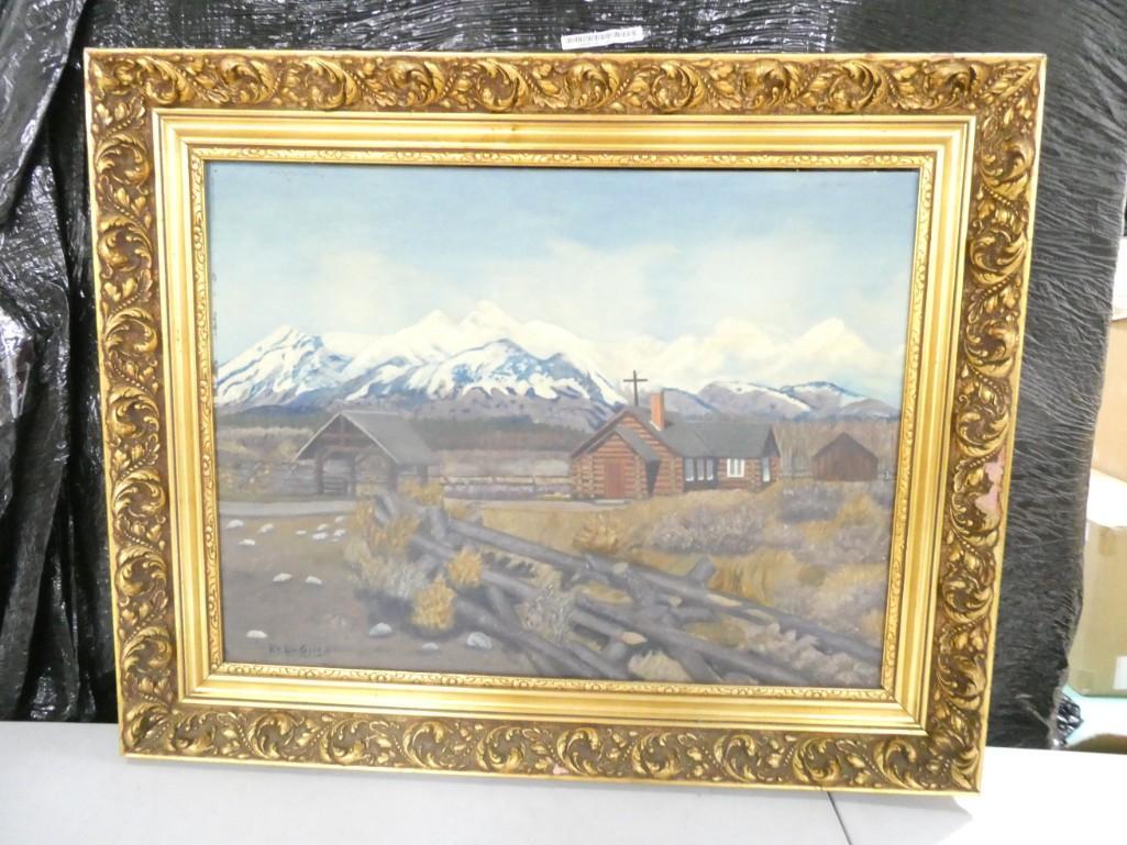 Framed Painting on Board - Rural Church - Reba Giles (1 of 4)