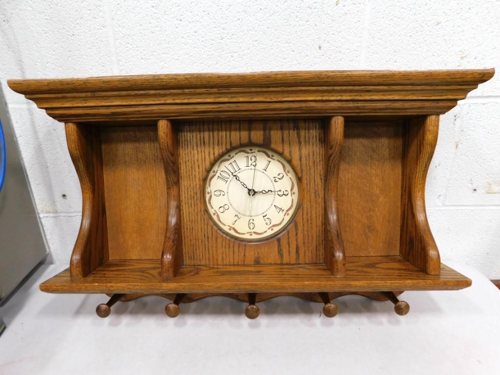Wall Clock with Coat Hooks: Wall Clock with Coat Hooks Condition: untested
