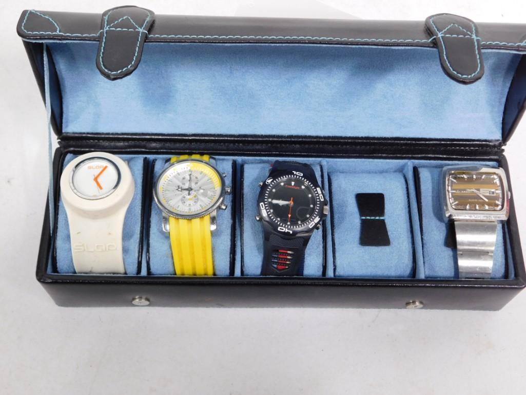 Black Leather Box with 4 Watches (1 of 6)