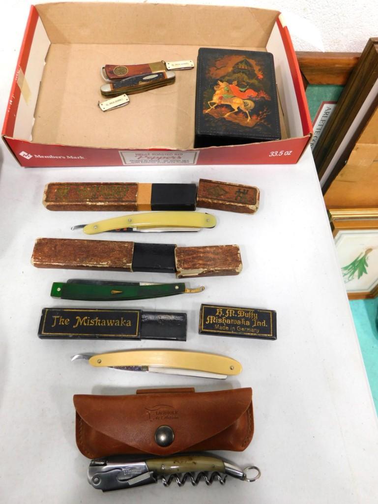 Smalls incl Straight Razors, Pocket Knives, and a Russian Lacquer Box (1 of 8)