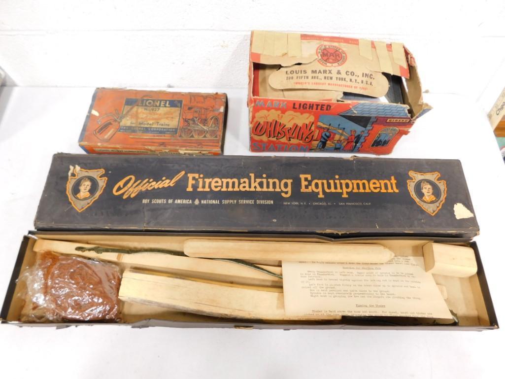 Collectibles incl Marx Lighted Whistling Station, Lionel Maintenance Kit, Boy Scouts Firemaking Equi (1 of 4)
