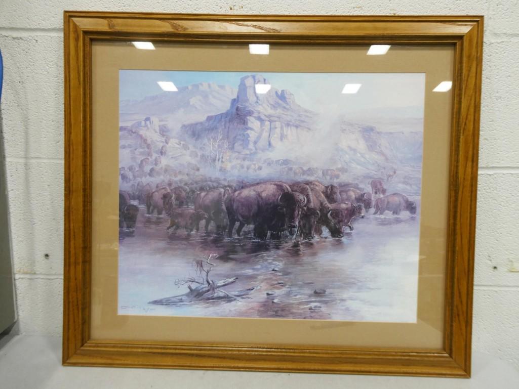 CM Russell Buffalo Print Framed and Matted 26 1/4" x 23" (1 of 4)