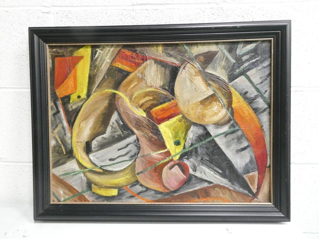 Framed Abstract Painting - unsigned - measures roughly 19" x 26" (1 of 3)