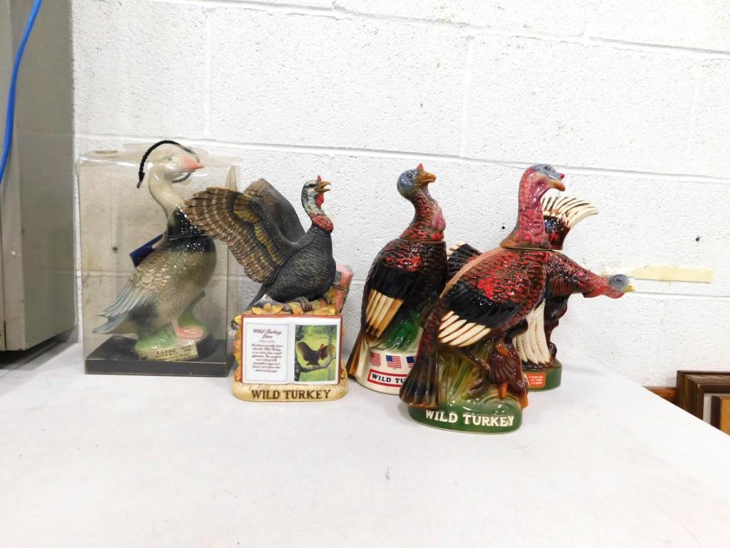 5 Figural Liquor Decanters incl Wild Turkey and a Jim Beam Goose All EMPTY (1 of 6)