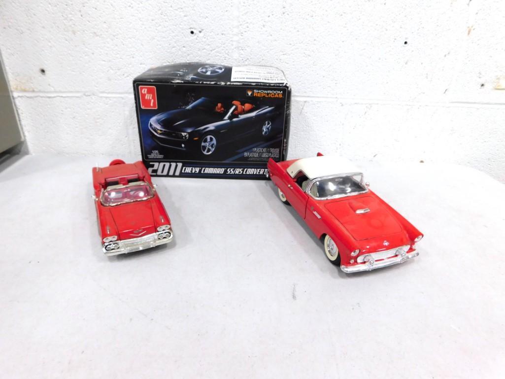 2 Model Cars and a Model Car Kit incl Red Model 1958 Impala Convertible, Red Thunderbird, (1 of 9)